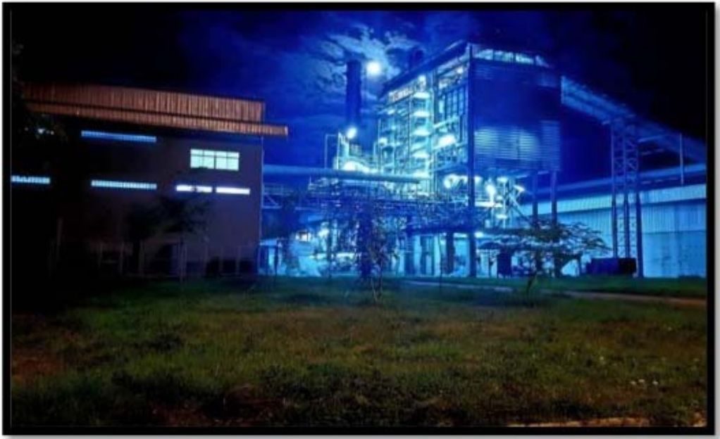 Renovated biomass power plant running at night