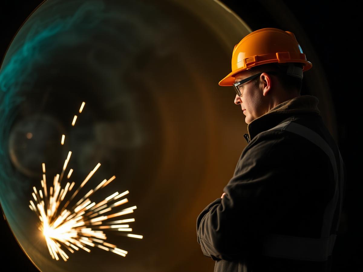 Engineer inspecting an industrial boiler combustion chamber